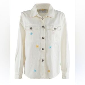 Front Street Cream Jean Jacket with flower Embroidery